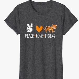 Gray Graphic Tee with Peace Love Tigers Design